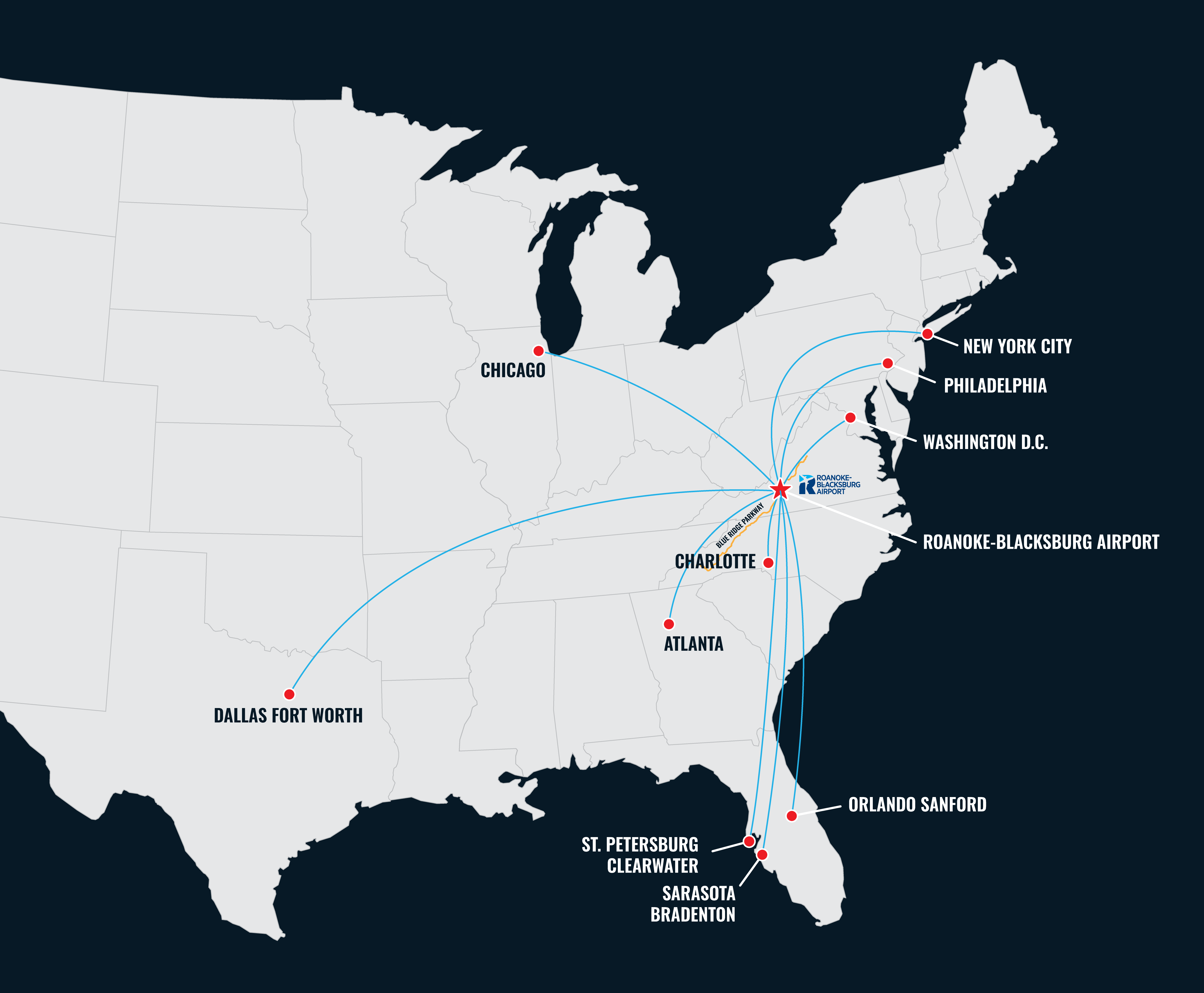 ROA route map with 10 destinations
