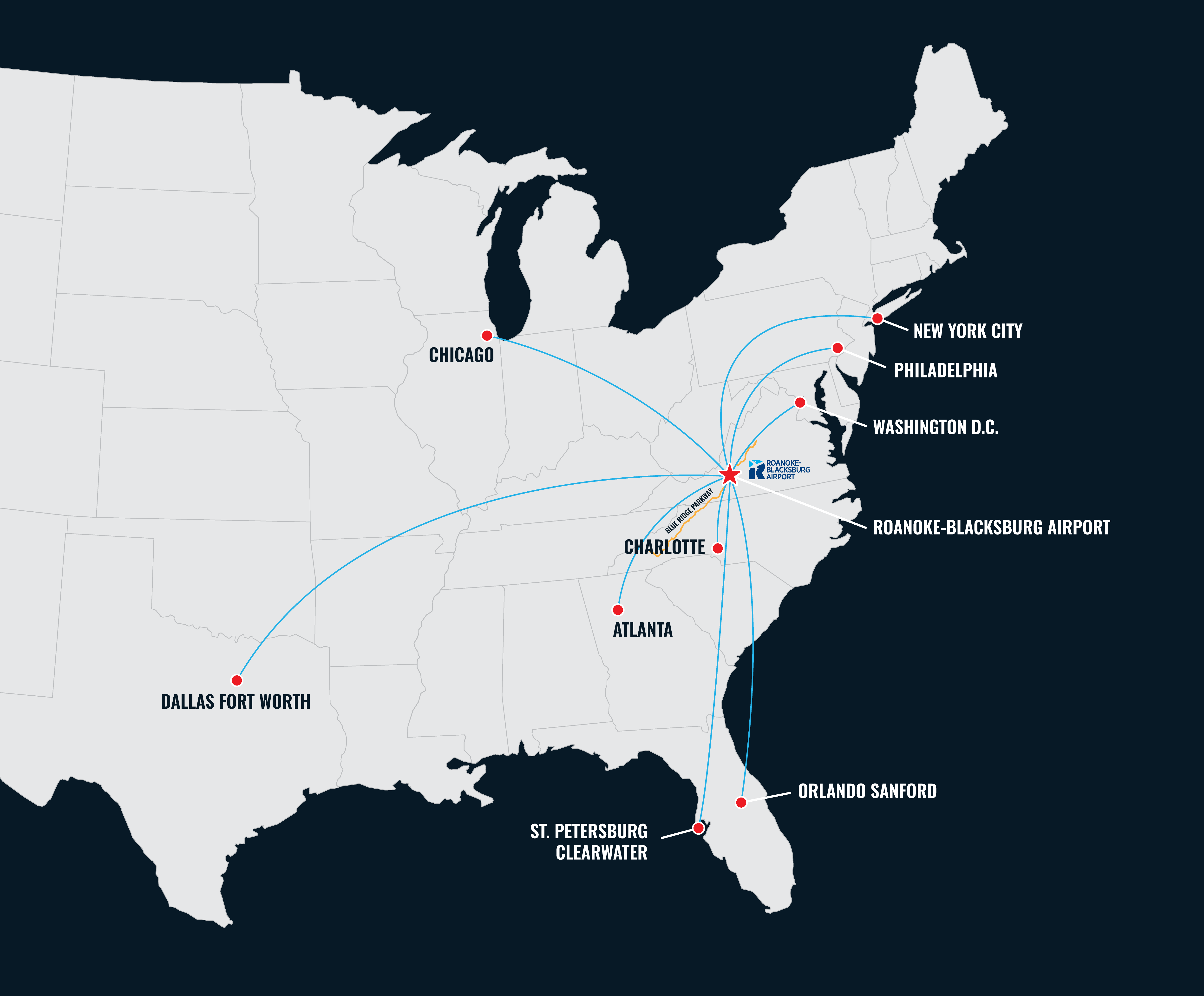 ROA route map with 9 destinations