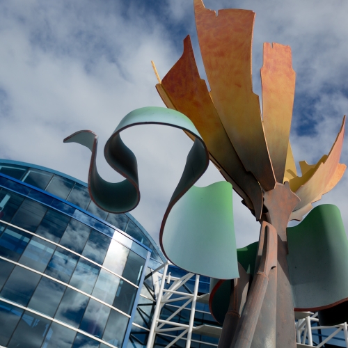 A piece of art installed outside the main airport terminal