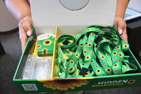 Box of Sunflower-branded items for passengers