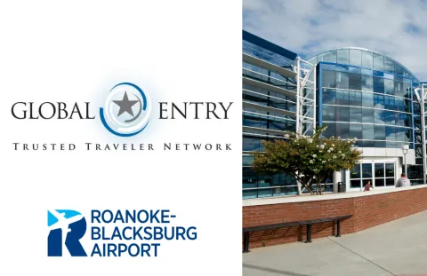 Global Entry Logo, ROA logo, and photo of ROA Terminal
