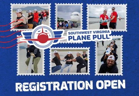 Registration open for Southwest Virginia Plane Pull - collage of athletes from 2025 Southwest Virginia Plane Pull